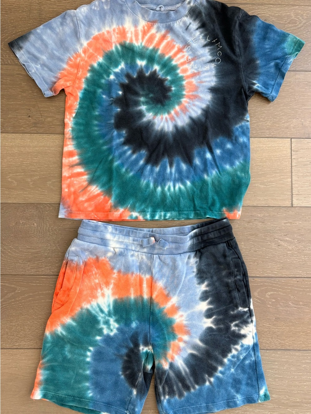 Stella McCartney Kids Tie-Dye Tee with Orange & Teal Accents